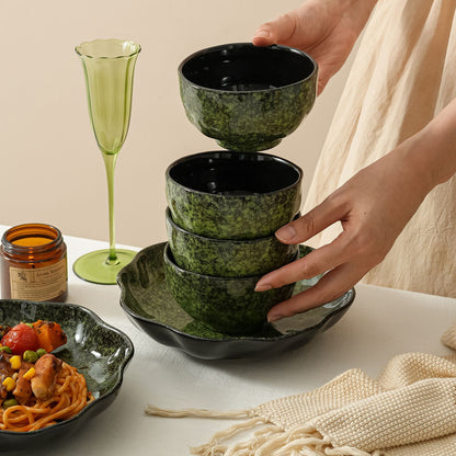 Cerelith Retro Green  Underglaze Color Dishes Dinnerware Set, Tableware