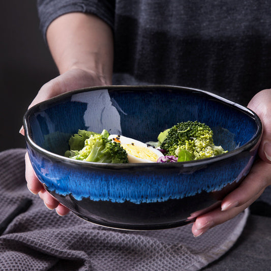 Cerelith Navy Blue Kiln Change Ceramic Tableware Salad Bowl Fruit Bowl Sweet Bowl Special Shape