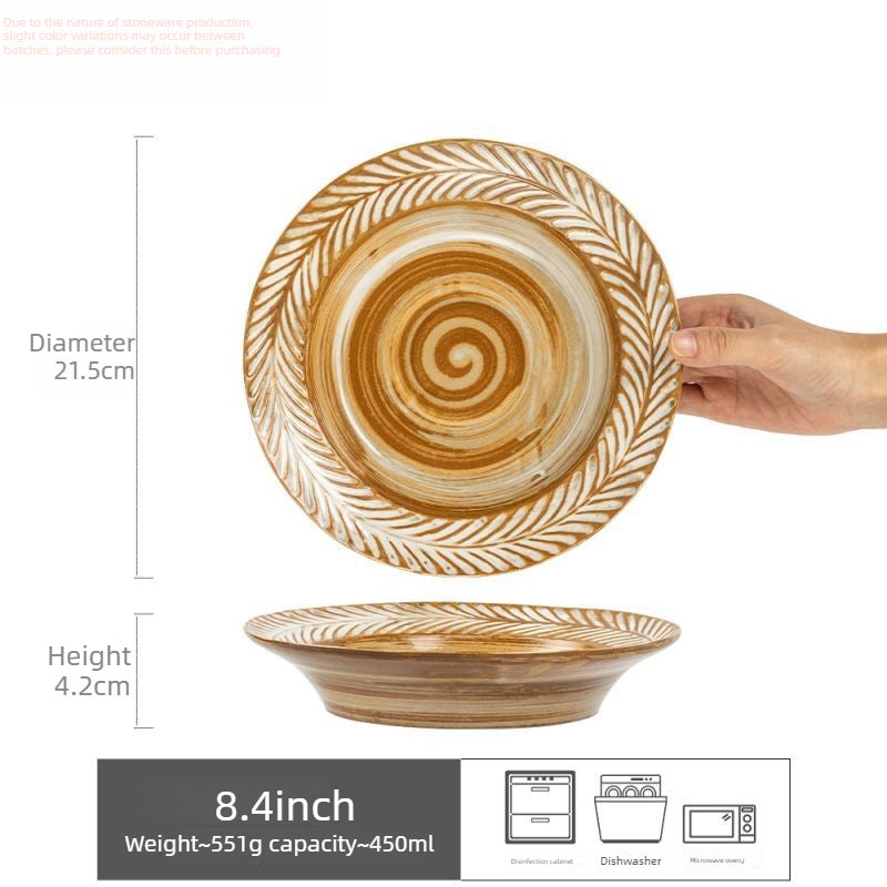 CERELITH 8.4inch Retro Coarse Pottery Plate Ceramic Plate Vegetable Plate Salad Plate Retro Tableware Dessert Plate