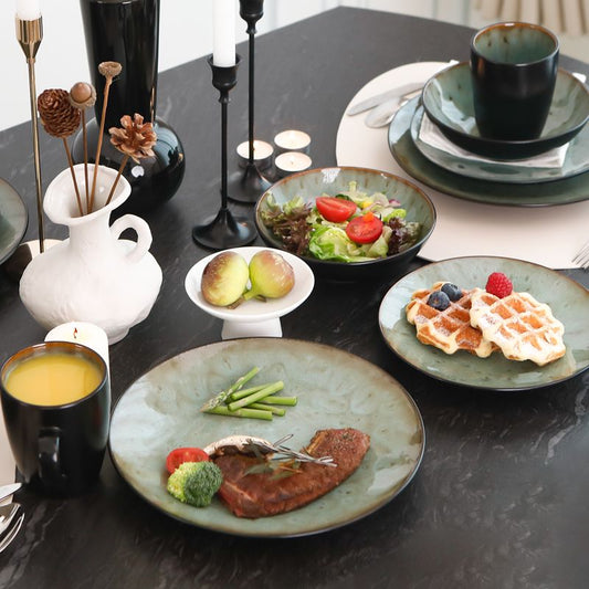 Cerelith Green Kiln-transformed Ceramic Dinnerware Dishes Set