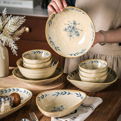Cerelith dinnerware sets Retro blue-painted blue flower branches and leaves tableware