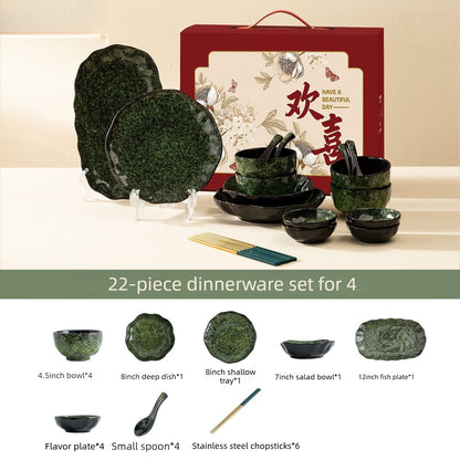 Cerelith Retro Green  Underglaze Color Dishes Dinnerware Set, Tableware