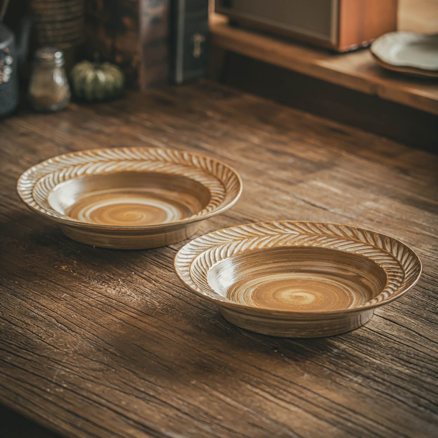 CERELITH 8.4inch Retro Coarse Pottery Plate Ceramic Plate Vegetable Plate Salad Plate Retro Tableware Dessert Plate