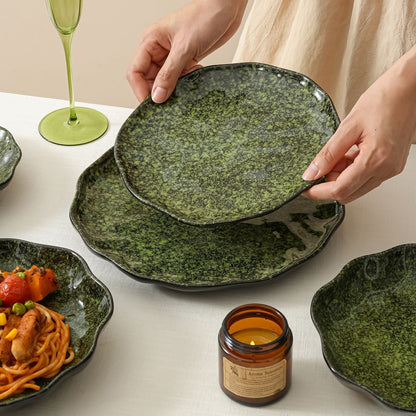 Cerelith Retro Green  Underglaze Color Dishes Dinnerware Set, Tableware