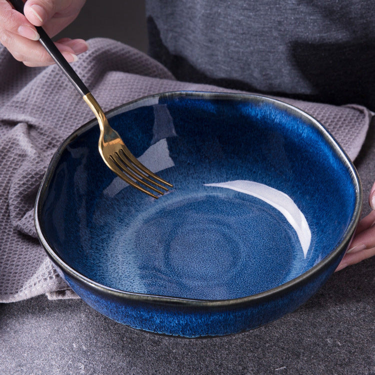 Cerelith Navy Blue Kiln Change Ceramic Tableware Salad Bowl Fruit Bowl Sweet Bowl Special Shape