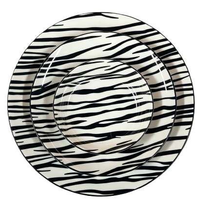Cerelith 12 Piece Zebra Noir Bold Dinnerware Set For 4