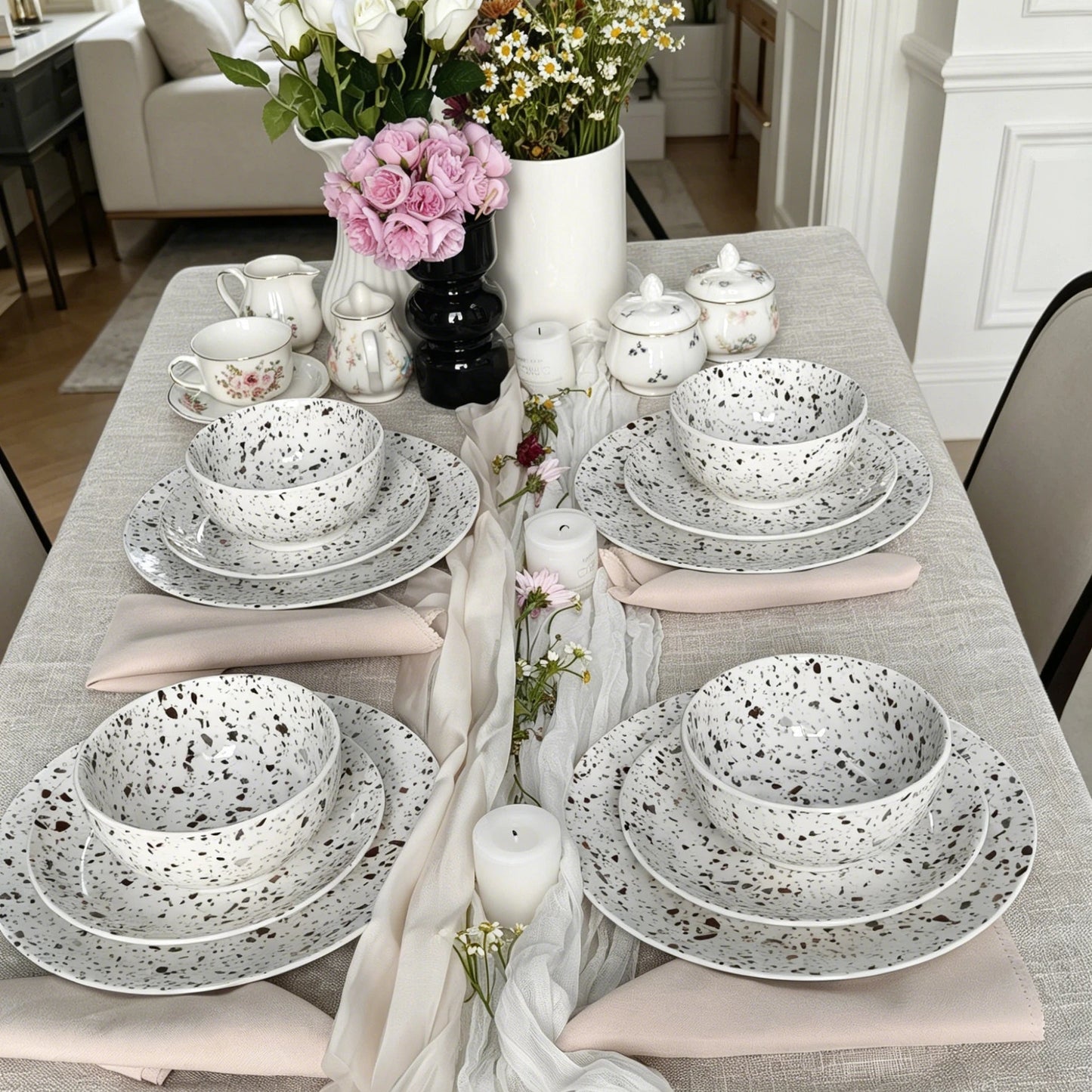 Cerelith 12 Piece Speckled Terrazzo Dinnerware Set For 4