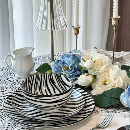 Cerelith 12 Piece Zebra Noir Bold Dinnerware Set For 4