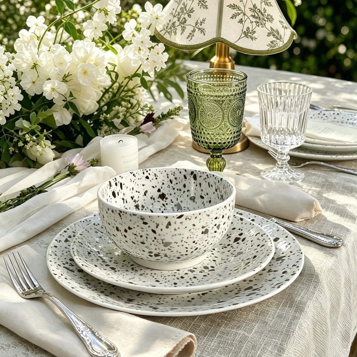 Cerelith 12 Piece Speckled Terrazzo Dinnerware Set For 4