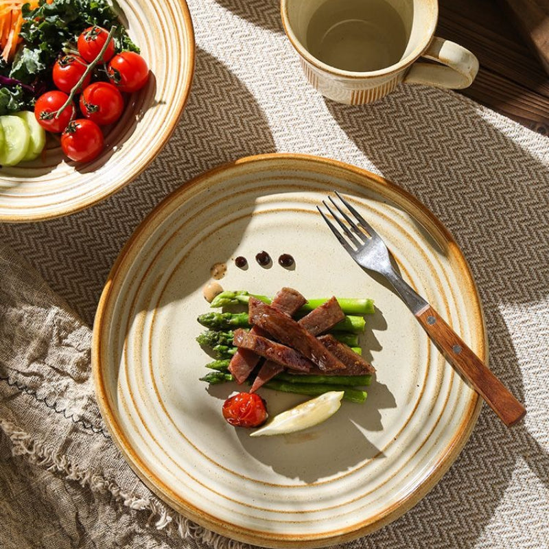 Cerelith Vintage Coffee Cups Striped Brown Ceramic Plates and Bowls