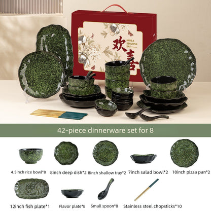 Cerelith Retro Green  Underglaze Color Dishes Dinnerware Set, Tableware