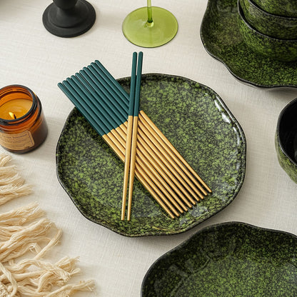 Cerelith Retro Green  Underglaze Color Dishes Dinnerware Set, Tableware