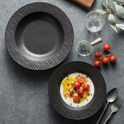 Cerelith Black and White Rock Ceramic Plates for Pasta Breakfast
