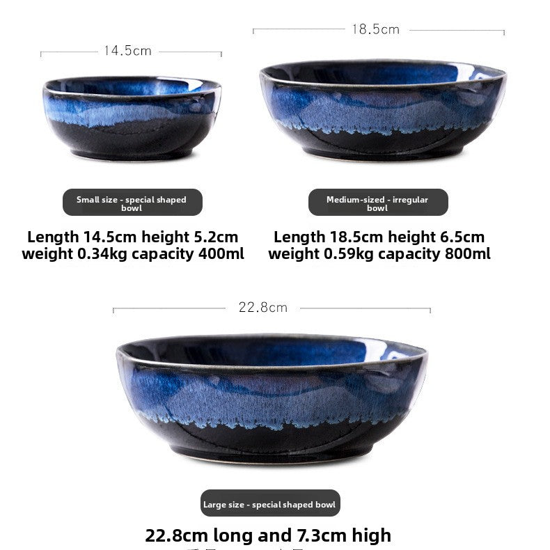 Cerelith Navy Blue Kiln Change Ceramic Tableware Salad Bowl Fruit Bowl Sweet Bowl Special Shape