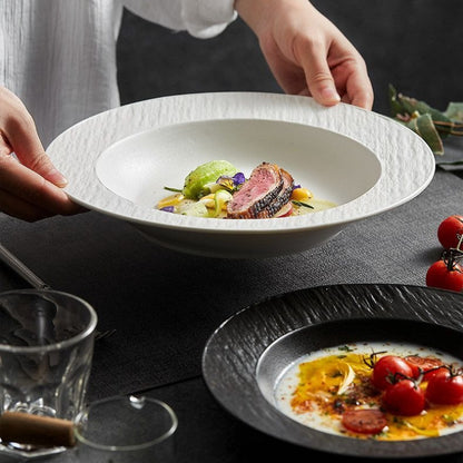 Cerelith Black and White Rock Ceramic Plates for Pasta Breakfast