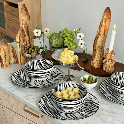 Cerelith 12 Piece Zebra Noir Bold Dinnerware Set For 4