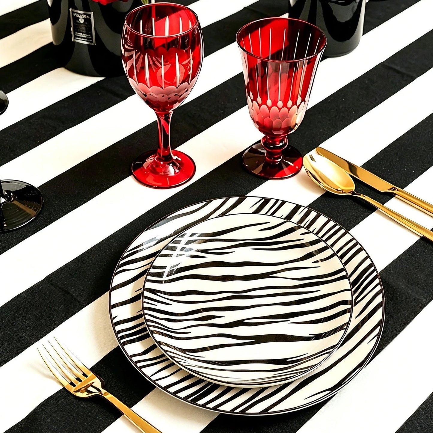 Cerelith 24 Piece Zebra Noir Bold Dinnerware Set For 8